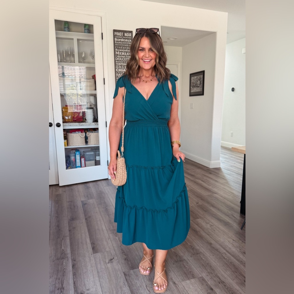 Teal Sleeveless Tiered Maxi Dress